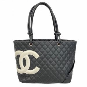 Chanel Tote Bag Cambon Lambskin Black White Silver Hardware Women